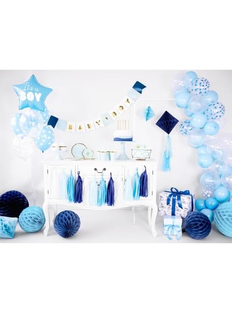 6 globos de látex “BABY SHOWER“ azul transparente (30 cm) - Partydeco | Funidelia