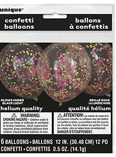 6 globos de látex con confeti neón - Unique | Funidelia