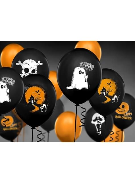 6 globos de látex con fantasmas negro (30 cm) - Partydeco | Funidelia