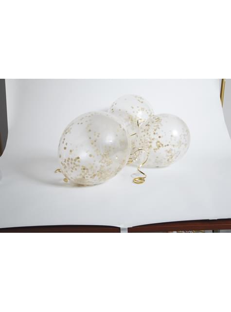 6 globos de látex con confeti dorado interiores - Unique | Funidelia