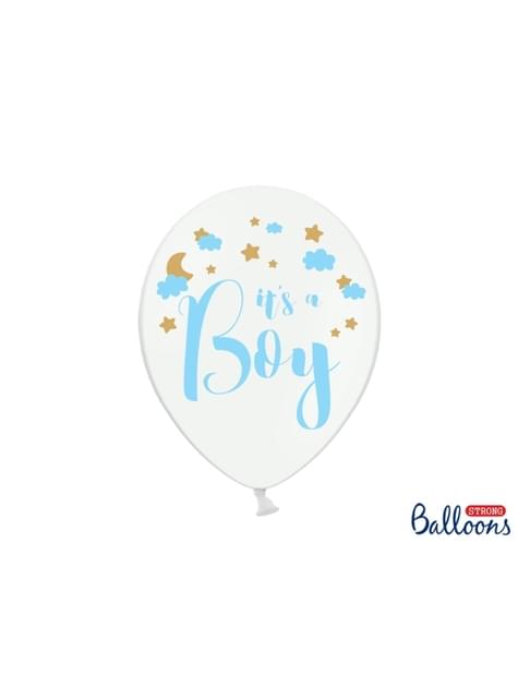 6 globos de látex “IT’S A BOY“ Baby Shower blanco (30 cm) - Partydeco | Funidelia