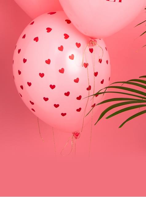 6 globos de látex rosas con corazones rojos (30 cm) - Valentine Collection - Partydeco | Funidelia
