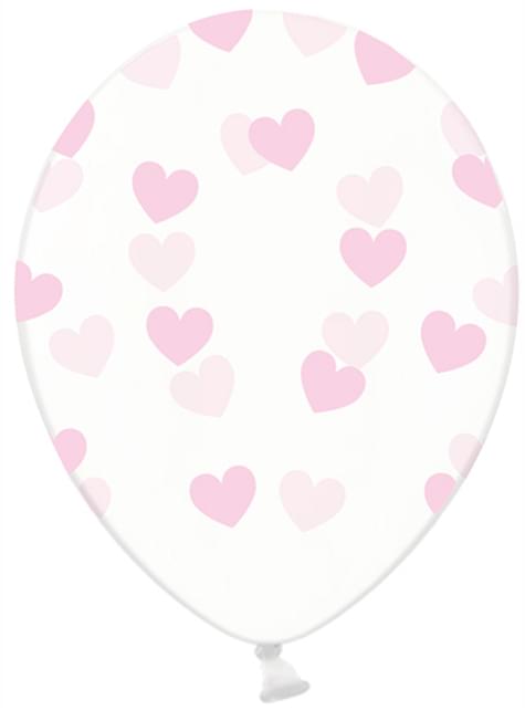 6 globos de látex transparentes con corazones rosa claro (30 cm) - Valentine Collection - Partydeco | Funidelia