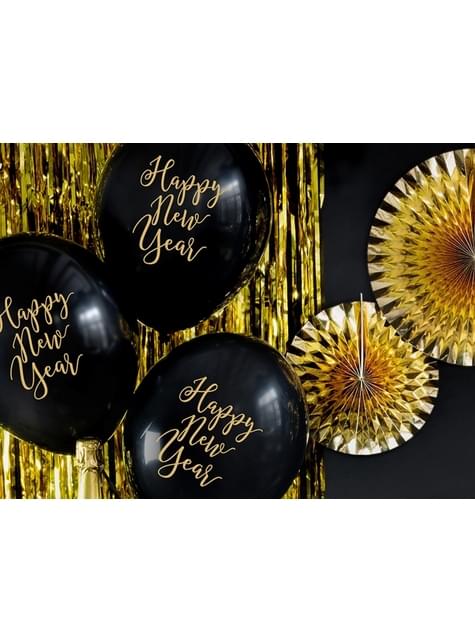 6 globos extra resistentes para nochevieja “HAPPY NEW YEAR“ negro y dorado (30 cm) - Partydeco | Funidelia