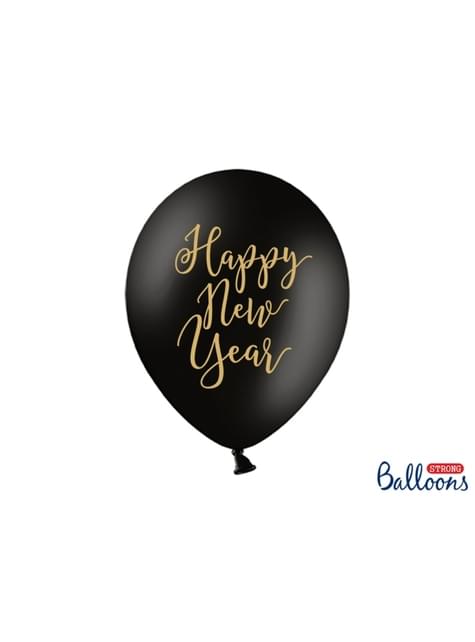 6 globos extra resistentes para nochevieja “HAPPY NEW YEAR“ negro y dorado (30 cm) - Partydeco | Funidelia