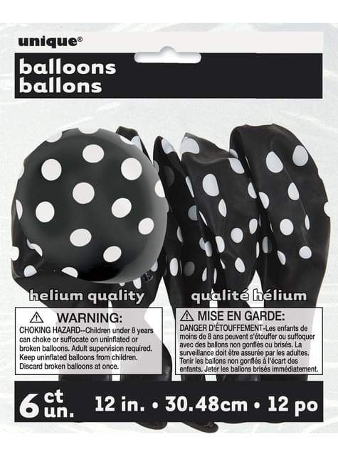 6 globos negros con topos blancos (30 cm) - Unique | Funidelia