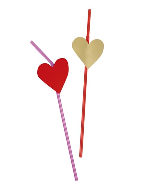 6 pajitas con adorno de corazón - Love You - Boland | Funidelia