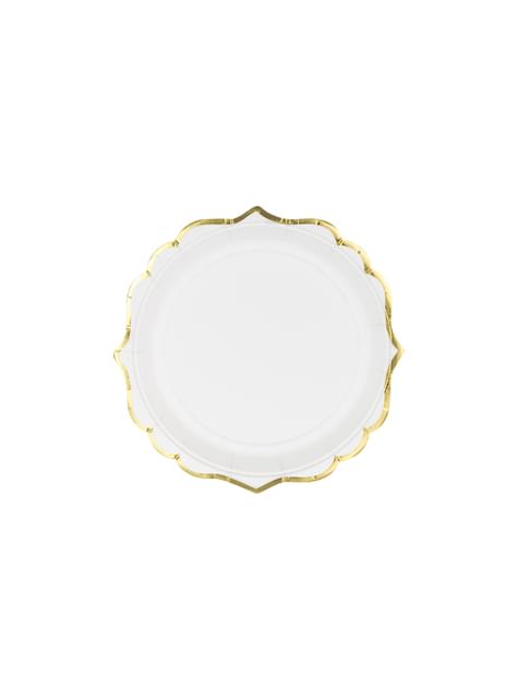 6 platos blancos con bordes dorados de papel (18,5 cm) - Wedding in rose colour