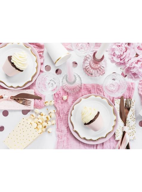 6 platos blancos con bordes dorados de papel (18,5 cm) - Wedding in rose colour