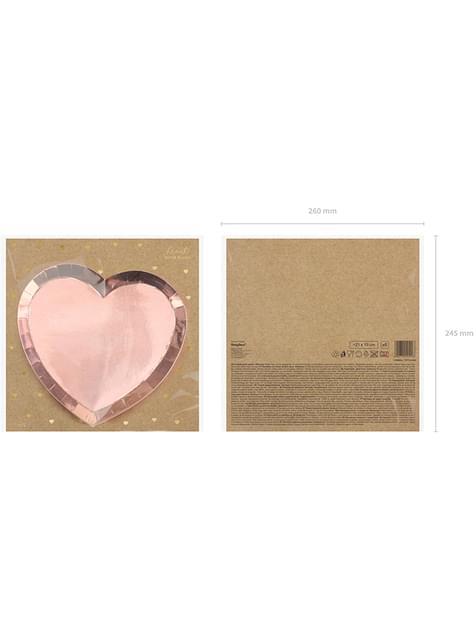 6 platos de corazón oro rosa (21x19cm) - Partydeco | Funidelia