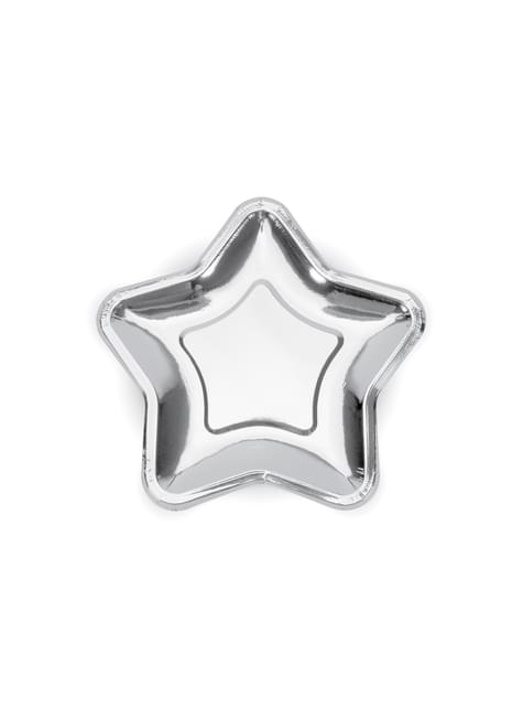 6 platos plateados con forma de estrella de papel (18 cm) - New Year’s Eve & Carnival - Partydeco | Funidelia