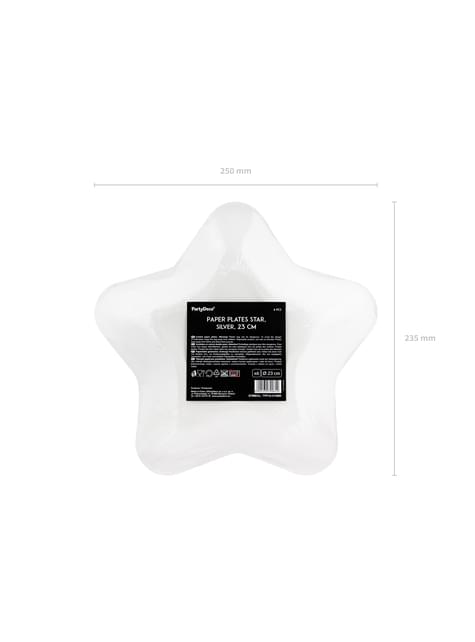 6 platos plateados con forma de estrella de papel (23 cm) - Princess Party - Partydeco | Funidelia