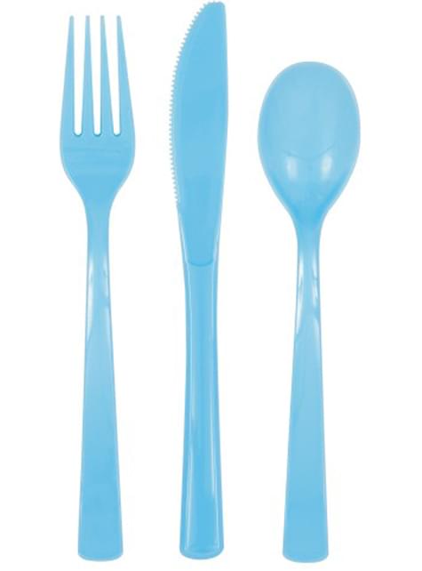 6 tenedores, 6 cucharas y 6 cuchillos de plástico de color azul cielo - Unique | Funidelia