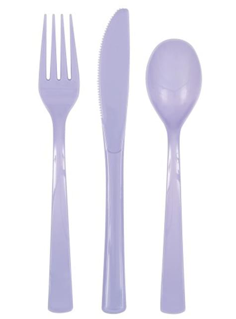 6 tenedores, 6 cucharas y 6 cuchillos de plástico de color lila - Unique | Funidelia