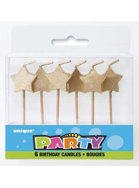 6 velas de estrellas doradas (7 cm) - Unique | Funidelia