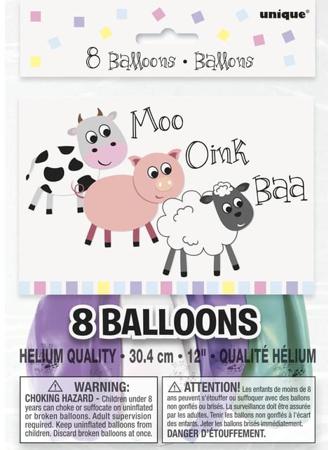 8 globos verdes con animales de granja (30 cm) - Farmyard Party - Unique | Funidelia
