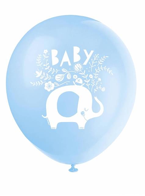 8 globos de látex (32 cm) elefante azul baby Shower - Blue Floral Elephant - Unique | Funidelia