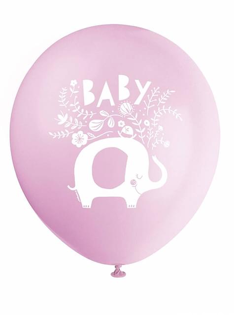 8 globos de látex elefante rosa baby Shower (32 cm) - Pink Floral Elephant - Unique | Funidelia