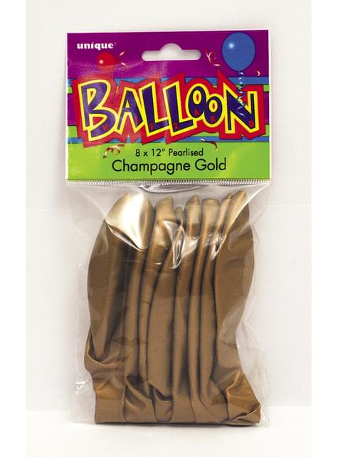 8 globos dorados metalizados (30 cm) - Línea Colores Básicos - Unique | Funidelia