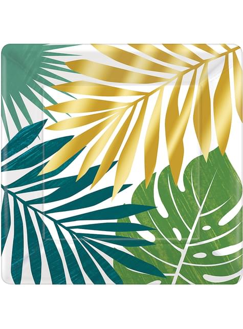 8 platos con hojas tropicales (26cm) - Tropical Gold - AMSCAN | Funidelia