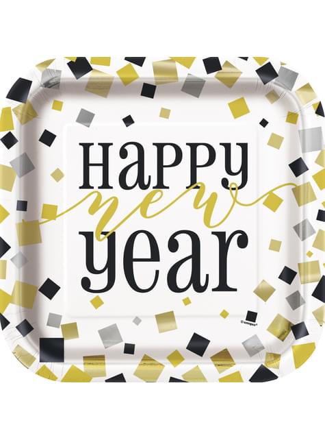 8 platos cuadrados de Nochevieja (23 cm) - Glittering New Year - Unique | Funidelia
