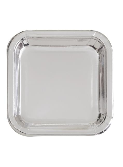 8 platos cuadrados plateados (23 cm) - Línea Colores Básicos - Unique | Funidelia