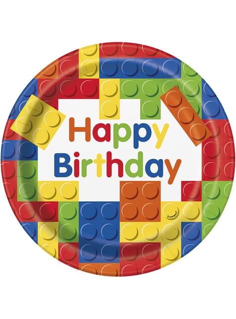 8 platos de bloques de construcción (23cm) - Building Blocks party - Unique | Funidelia