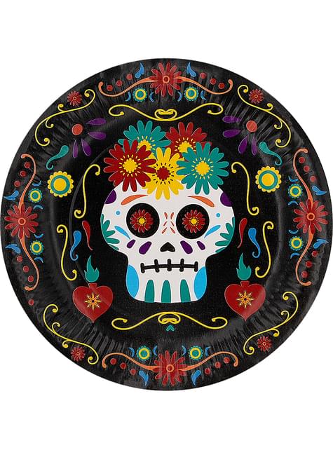 8 platos de Catrina Día de los muertos 23cm - Day of the Dead - Funiglobal | Funidelia