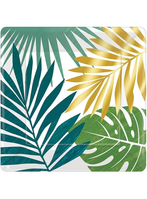 8 platos de postre con hojas tropicales (18cm) - Tropical Gold - AMSCAN | Funidelia