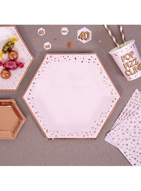 8 platos hexagonales de papel (27 cm) - Glitz & Glamour Pink & Rose Gold - Neviti | Funidelia