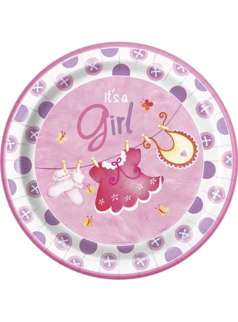 8 platos It’s a boy! (23 cm) - Pink Clothesline Baby Shower - Unique | Funidelia