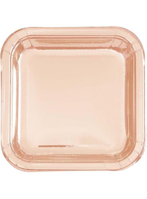 8 platos oro rosa pequeños (18 cm) - Línea Colores Básicos - Unique | Funidelia