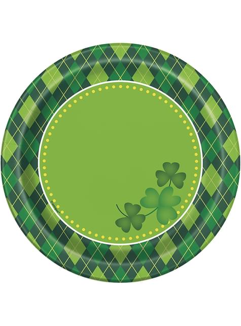 8 platos pequeños de cuadros verdes Happy St Patrick’s Day (18 cm) - Unique | Funidelia