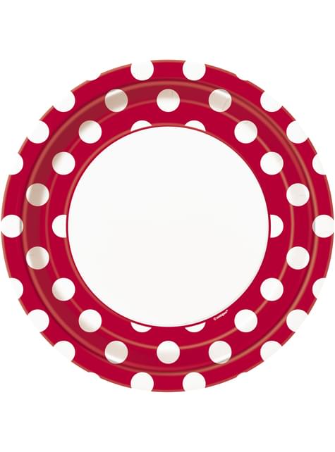 8 platos rojo con topos blancos (23 cm) - Línea Colores Básicos - Unique | Funidelia