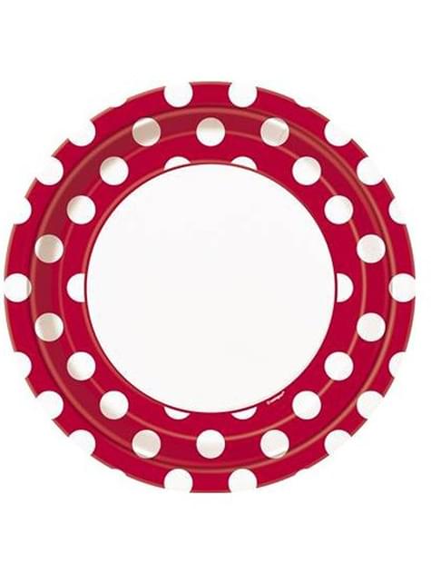 8 platos rojo topos blancos (23 cm) - Línea Colores Básicos - Unique | Funidelia