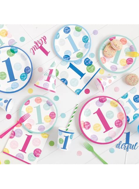8 platos rosas de primer cumpleaños (23 cm) - Pink Dots 1st Birthday - Unique | Funidelia
