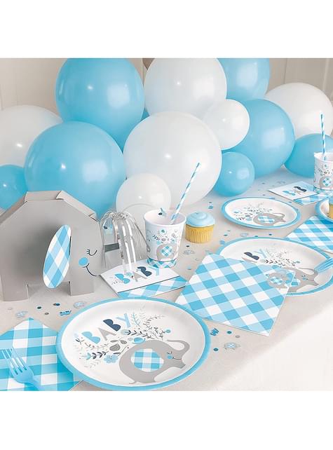 8 vasos Baby Shower de elefante azul - Blue Floral Elephant