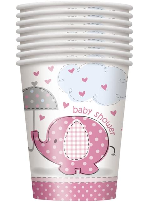 8 vasos baby Shower de elefante rosa - Pink Floral Elephant - Unique | Funidelia