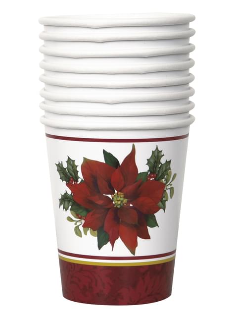 8 vasos con flor de pascua elegante - Holly Poinsettia - Unique | Funidelia