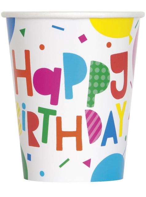 8 vasos de globos “Happy Birthday“ - Colorful Balloons