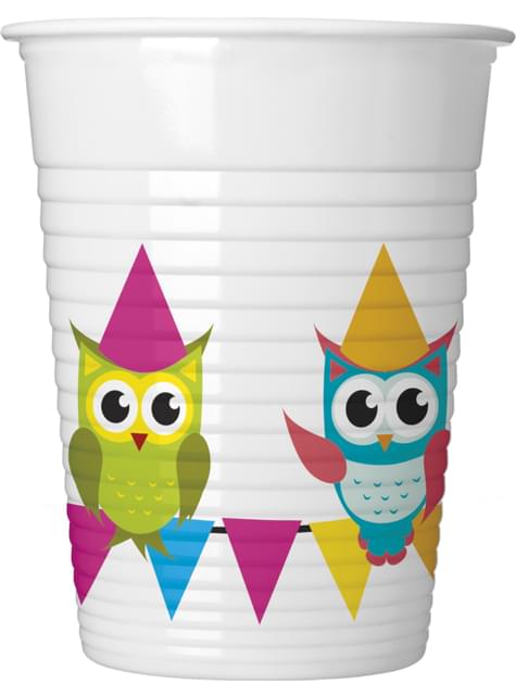 8 vasos de plástico de búhos divertidos - Procos | Funidelia