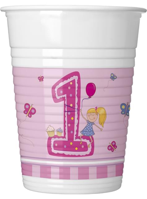 8 vasos Girl’s First Birthday - Procos | Funidelia