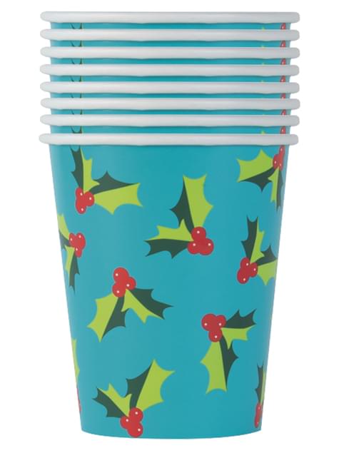 8 vasos ramas de acebo - Holly Santa - Unique | Funidelia