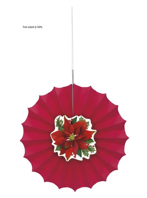 Abanico de papel decorativo con flor de pascua elegante - Holly Poinsettia - Unique | Funidelia