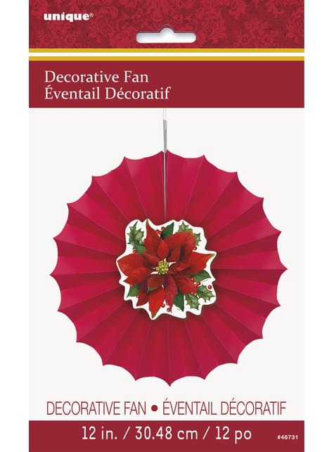 Abanico de papel decorativo con flor de pascua elegante - Holly Poinsettia - Unique | Funidelia