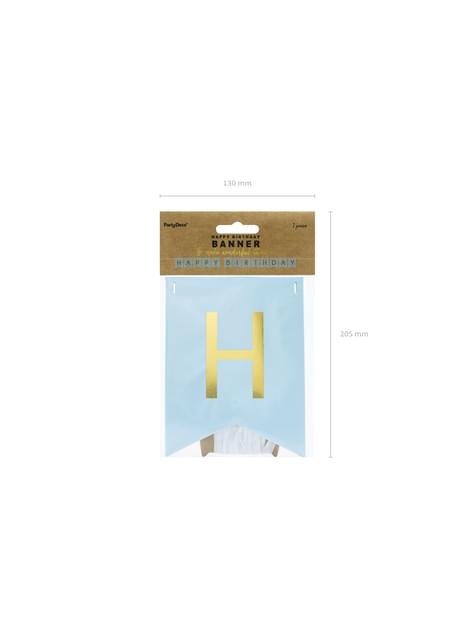Banderín “Happy Birthday“ azul pastel - Touch of Gold