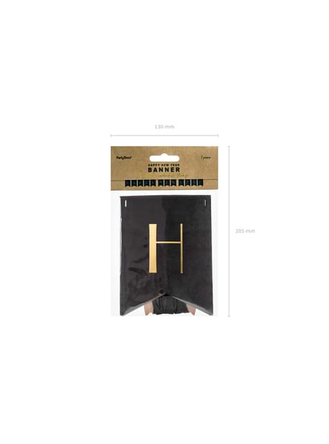 Banderín “Happy New Year“ negro y dorado - New Year’s Eve Collection - Partydeco | Funidelia
