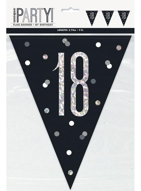Banderines “18“ años negro - Black & Silver Glitz - Unique | Funidelia