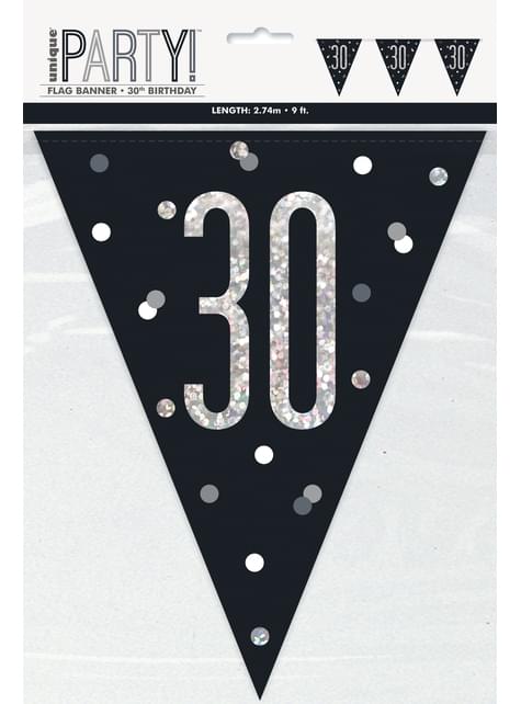Banderines “30“ años negros - Black & Silver Glitz - Unique | Funidelia
