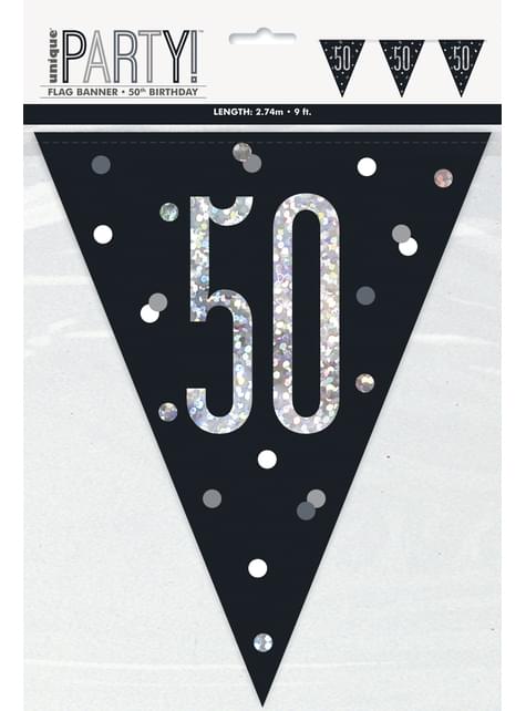 Banderines “50“ años negros - Black & Silver Glitz - Unique | Funidelia